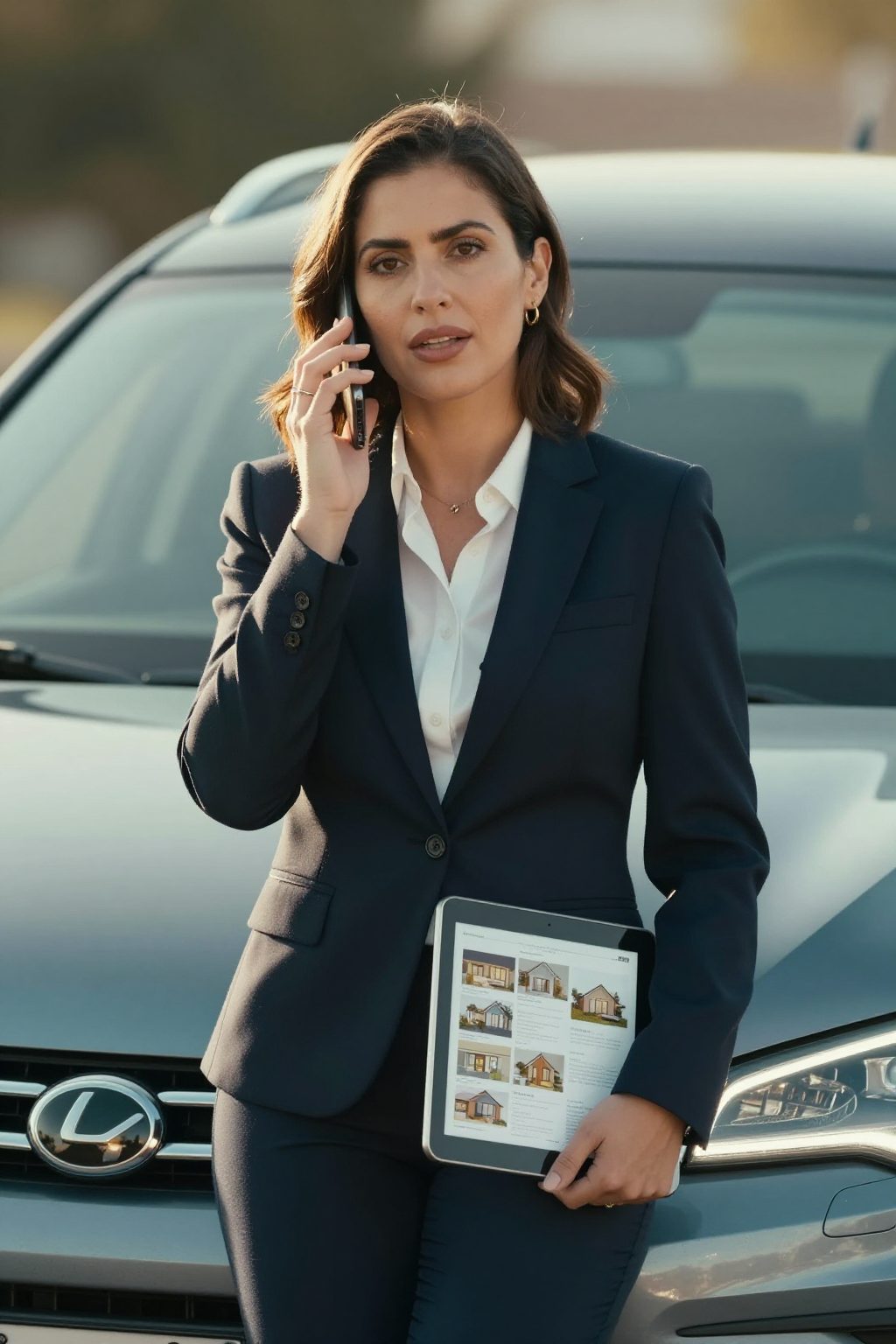Real estate agent taking a call on the go