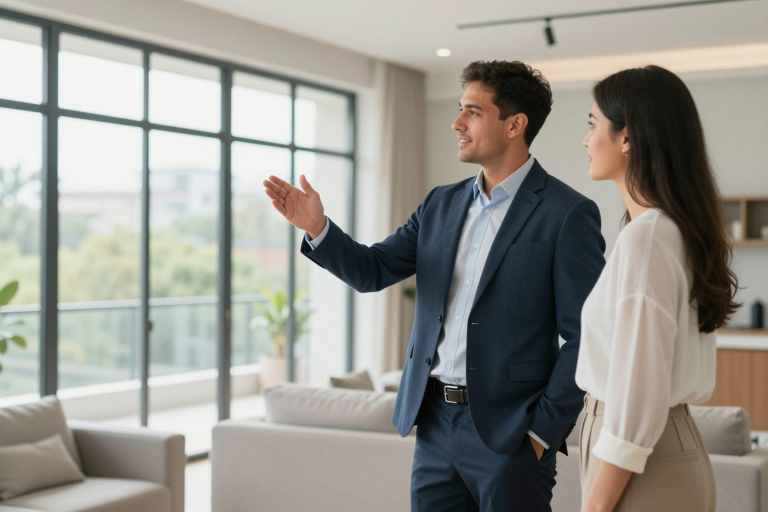 Real estate agent with clients while Diazites handles incoming calls